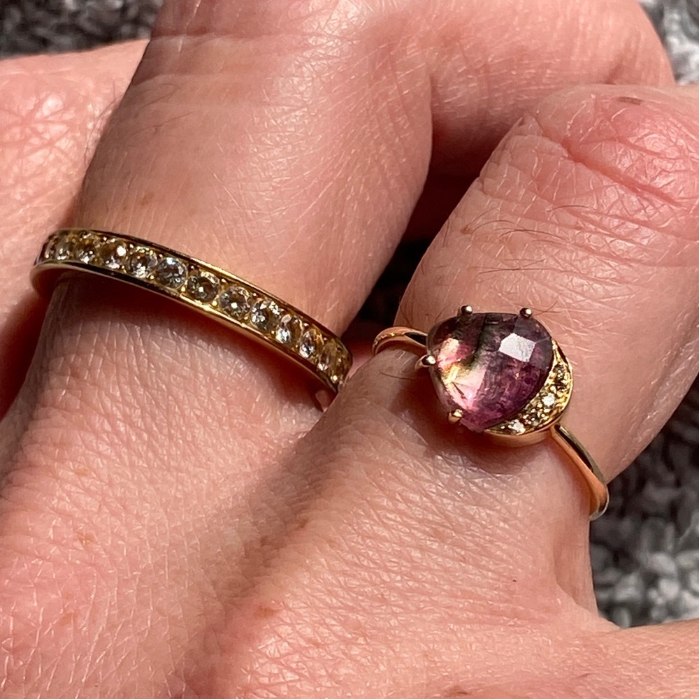 14K Watermelon Tourmaline & Diamonds Russian gold ring